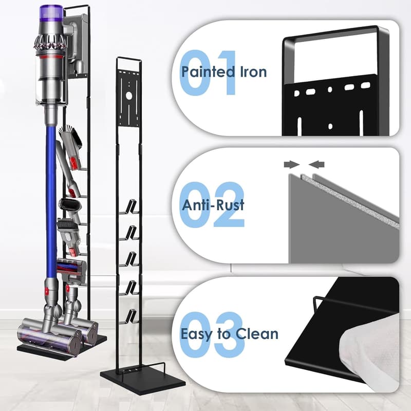 Dyson Vacuum Stand - Heavy Metal Bracket Holder with Storage
