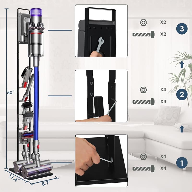 Dyson Vacuum Stand - Heavy Metal Bracket Holder with Storage