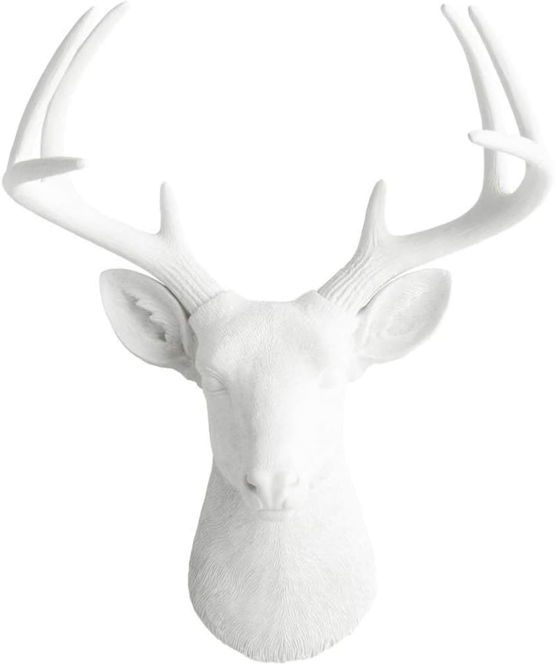 Large White Faux Deer Head Wall Decor - Handmade Rustic Accent
