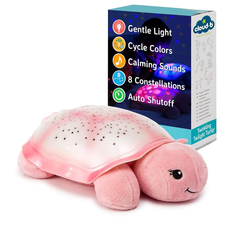 Twinkling Twilight Turtle Nightlight with Adjustable Sounds – Pink