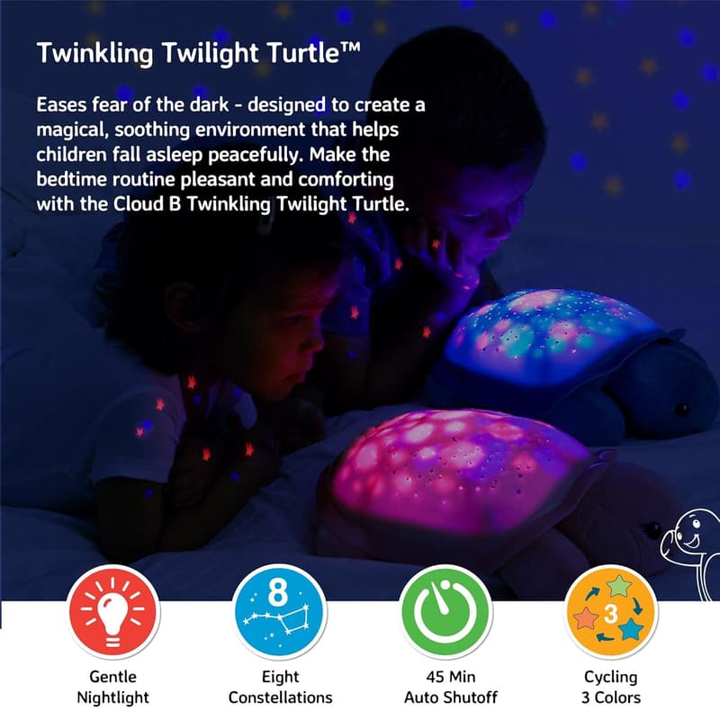 Twinkling Twilight Turtle Nightlight with Adjustable Sounds – Pink