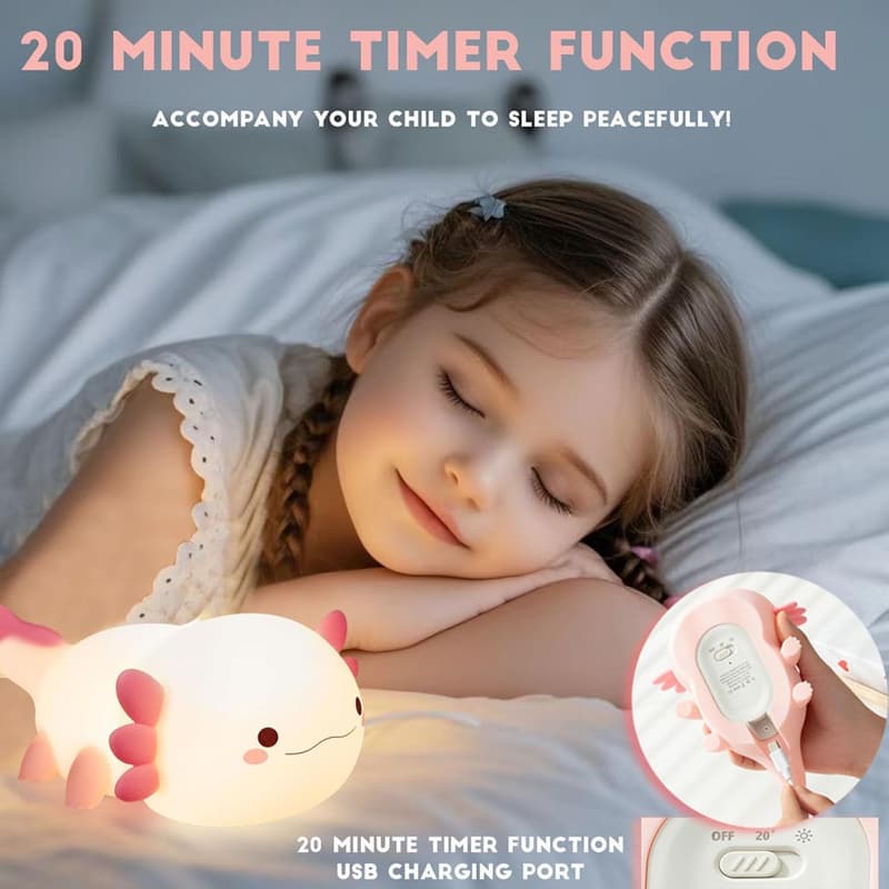 Cute Axolotl Night Light - Rechargeable LED Table Lamp for Kids
