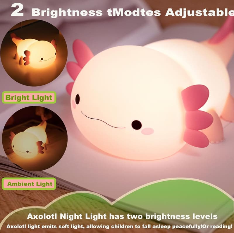 Cute Axolotl Night Light - Rechargeable LED Table Lamp for Kids