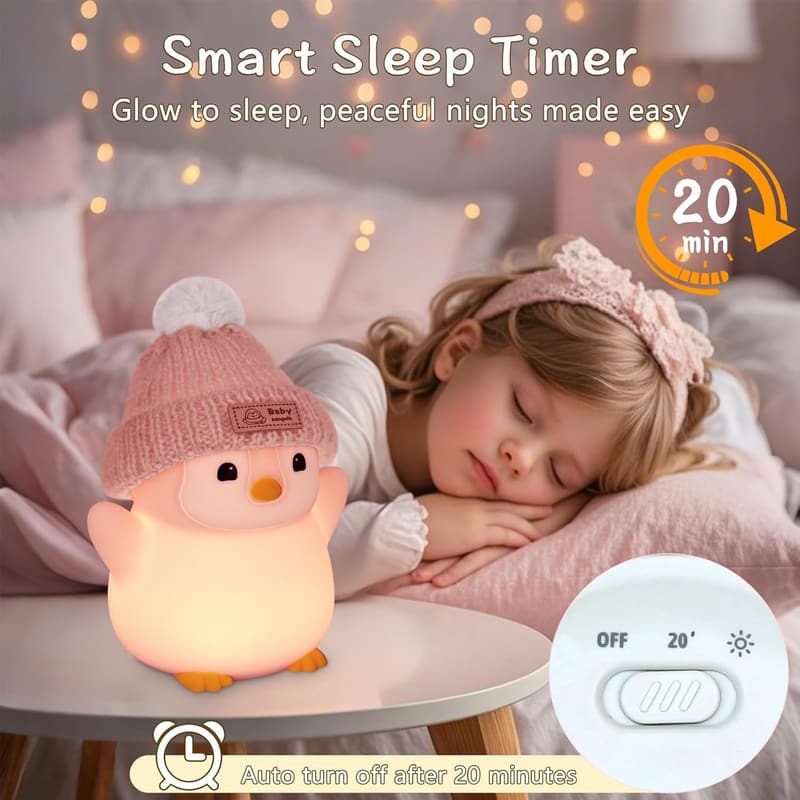Cute Pink Penguin Night Light - Soft Silicone, Rechargeable, Dimmable Lamp for Nursery