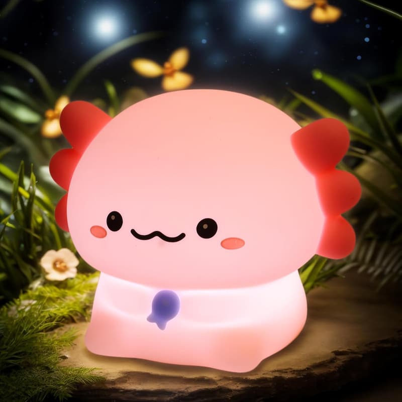 Kids' Axolotl Night Light - Child-Safe Silicone, Dimmer & Timer