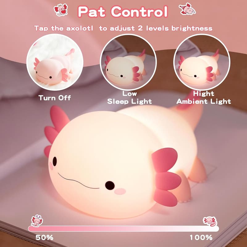 Adorable Dimmable Axolotl Lamp - Rechargeable Nursery Light