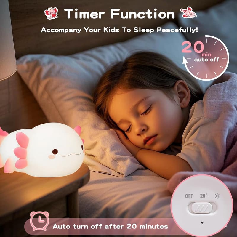Adorable Dimmable Axolotl Lamp - Rechargeable Nursery Light