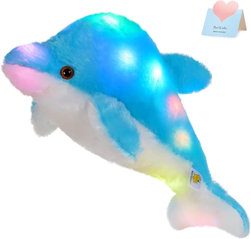 Colorful LED Dolphin Stuffed Animal Night Light for Kids