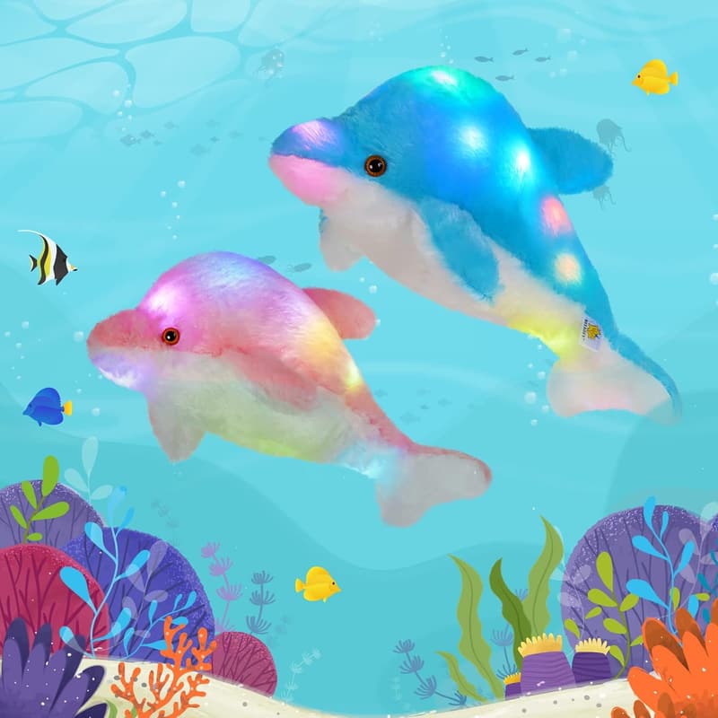 Colorful LED Dolphin Stuffed Animal Night Light for Kids
