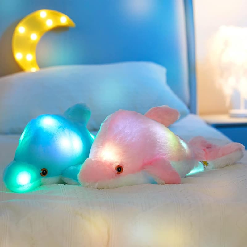 Colorful LED Dolphin Stuffed Animal Night Light for Kids