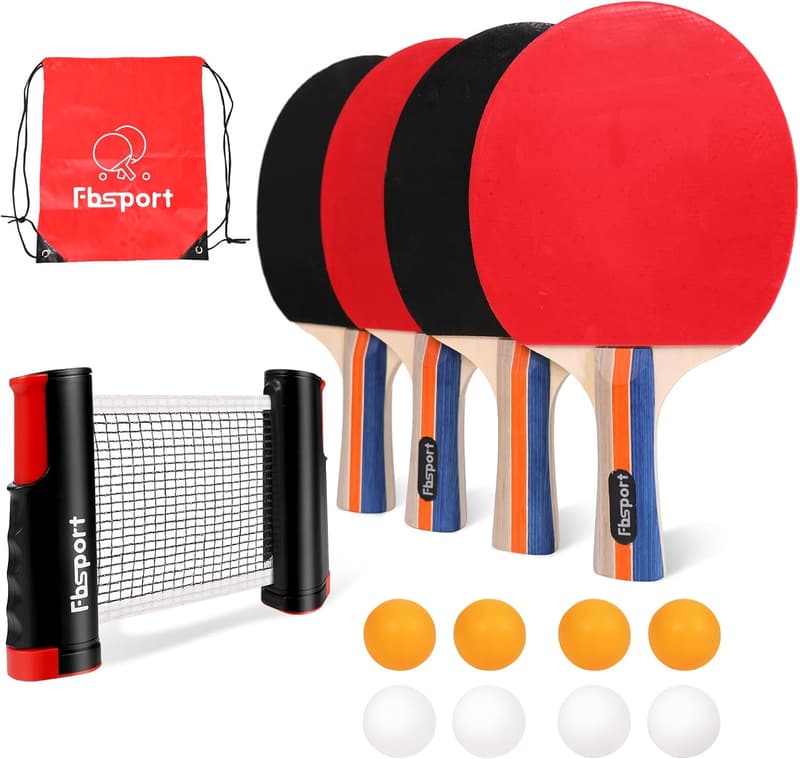 Table Tennis Set with 4 Paddles, 8 Balls & Retractable Net