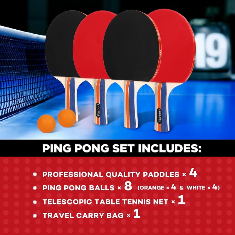 Table Tennis Set with 4 Paddles, 8 Balls & Retractable Net