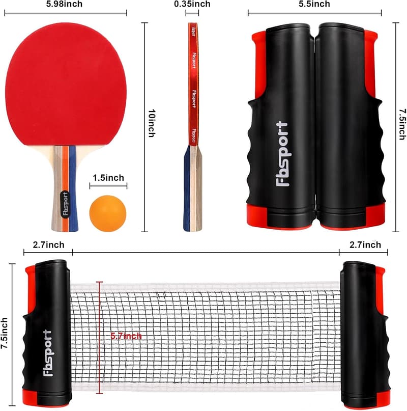 Table Tennis Set with 4 Paddles, 8 Balls & Retractable Net