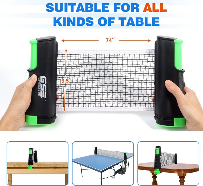 Adjustable Retractable Ping Pong Net Set with Rackets and Balls