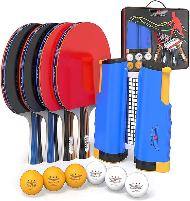 Professional Ping Pong Paddle Set with Retractable Net & Bag
