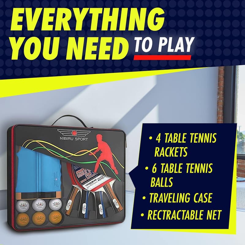 Professional Ping Pong Paddle Set with Retractable Net & Bag