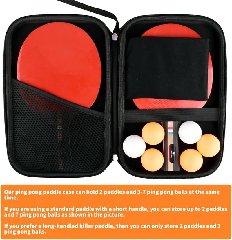 Table Tennis Paddle Case - Hard Shell for 2 Paddles & Balls