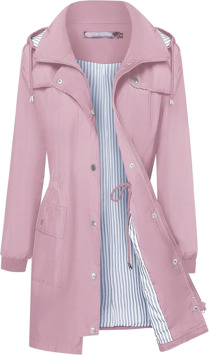 Lightweight Waterproof Rain Jacket for Women - Hooded Windbreaker