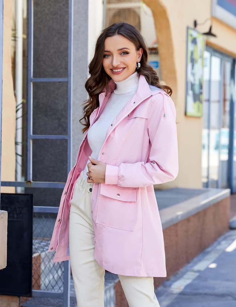 Lightweight Waterproof Rain Jacket for Women - Hooded Windbreaker