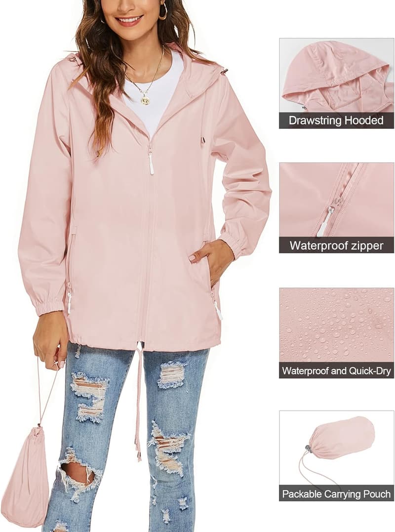 Lightweight Women's Waterproof Hooded Rain Jacket