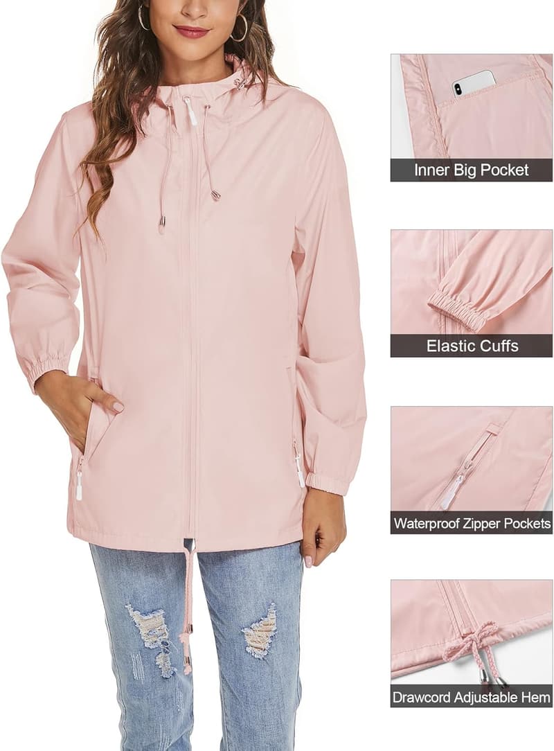 Lightweight Women's Waterproof Hooded Rain Jacket