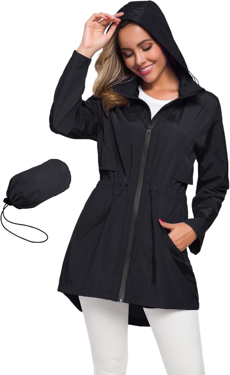 Lightweight Waterproof Hooded Raincoat for Women