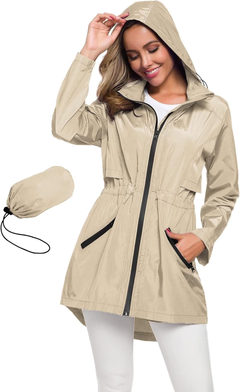 Lightweight Waterproof Hooded Raincoat for Women