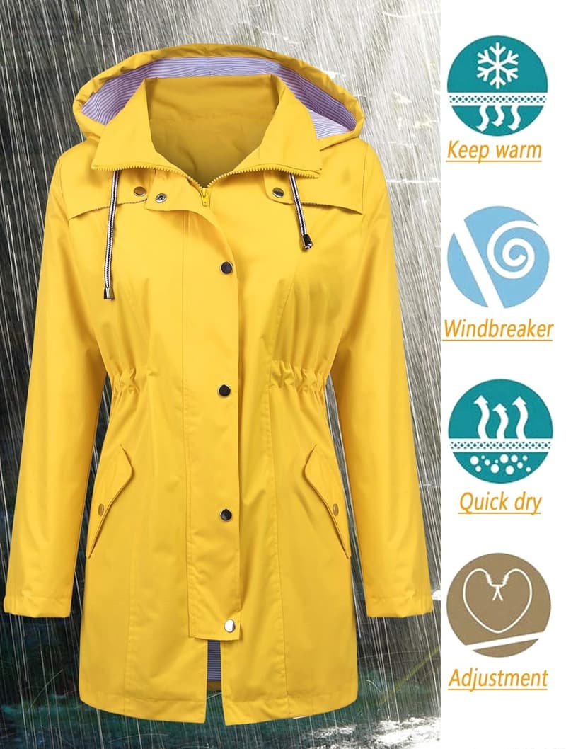 Women's Waterproof Hooded Trench Coat - Travel Windbreaker
