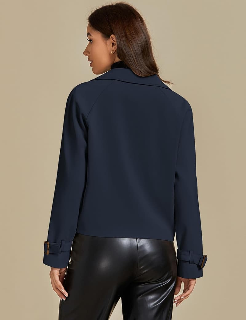 Casual Women's Cropped Double-Breasted Trench Coat with Pockets