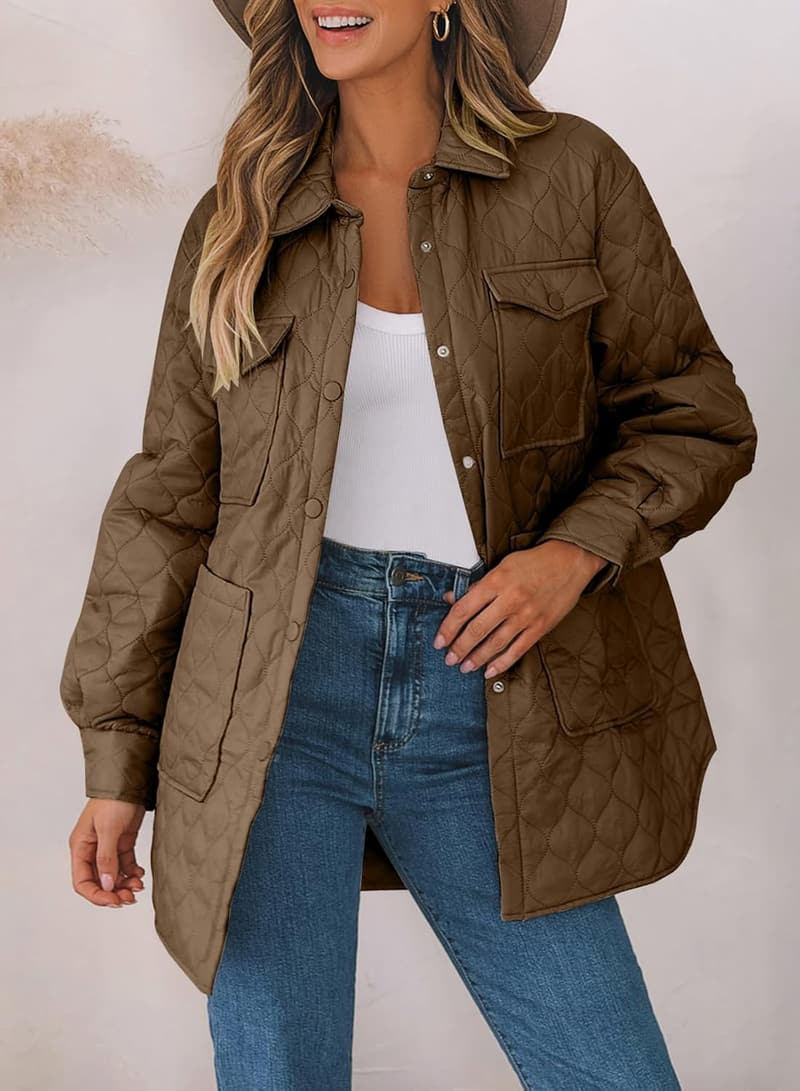 Lightweight Quilted Puffer Jacket for Women with Pockets