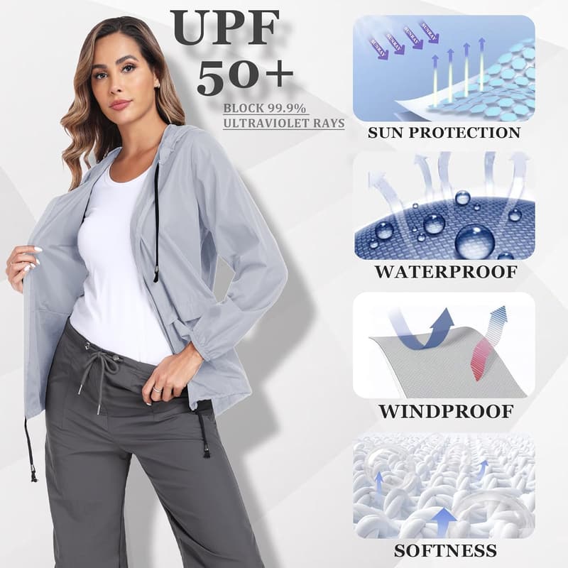 Lightweight Waterproof Hooded Rain Jacket for Women