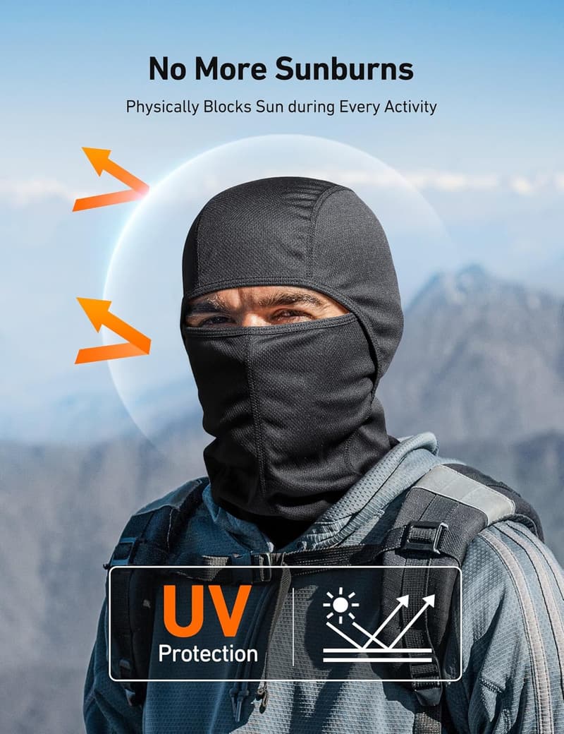 UV Protection Ski Mask Balaclava for Men & Women - Windproof Black
