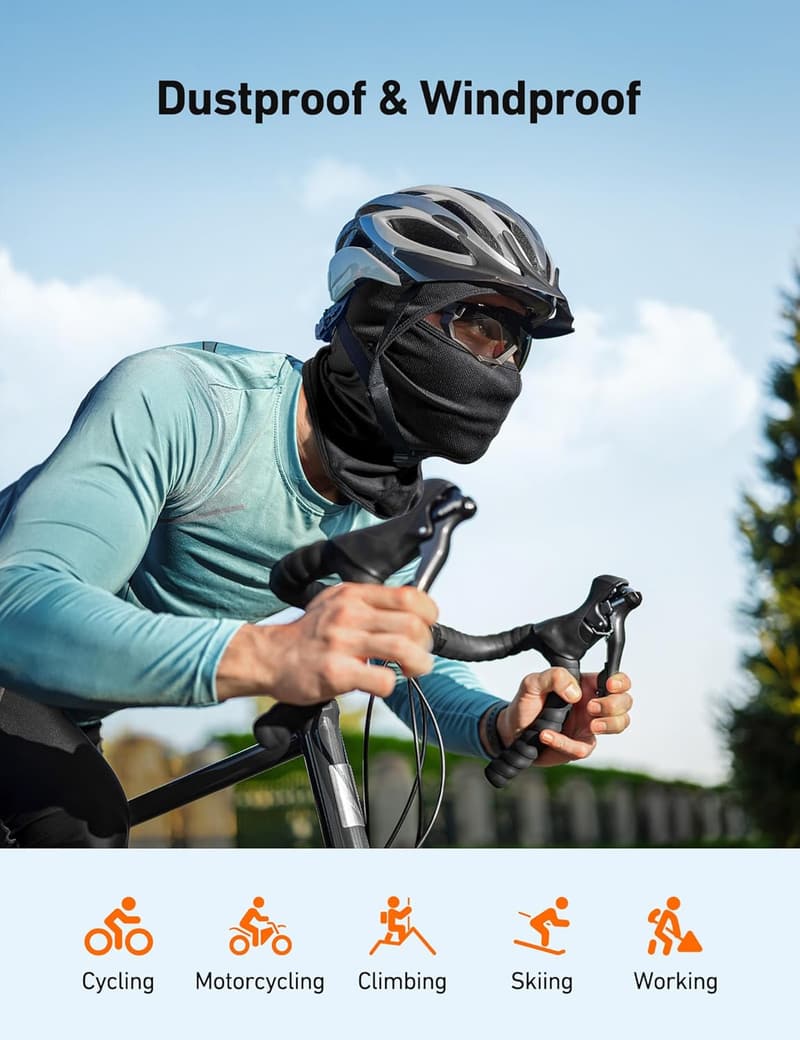 UV Protection Ski Mask Balaclava for Men & Women - Windproof Black