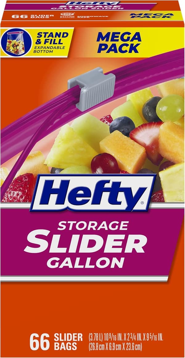 Hefty Gallon Slider Storage Bags, 66 Count