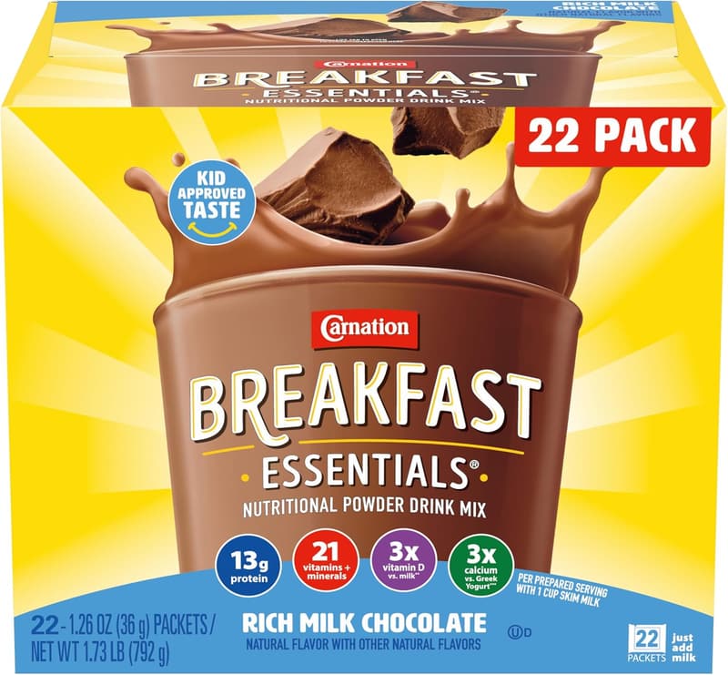 Carnation Breakfast Essentials Rich Chocolate Drink Mix, 22 Pack