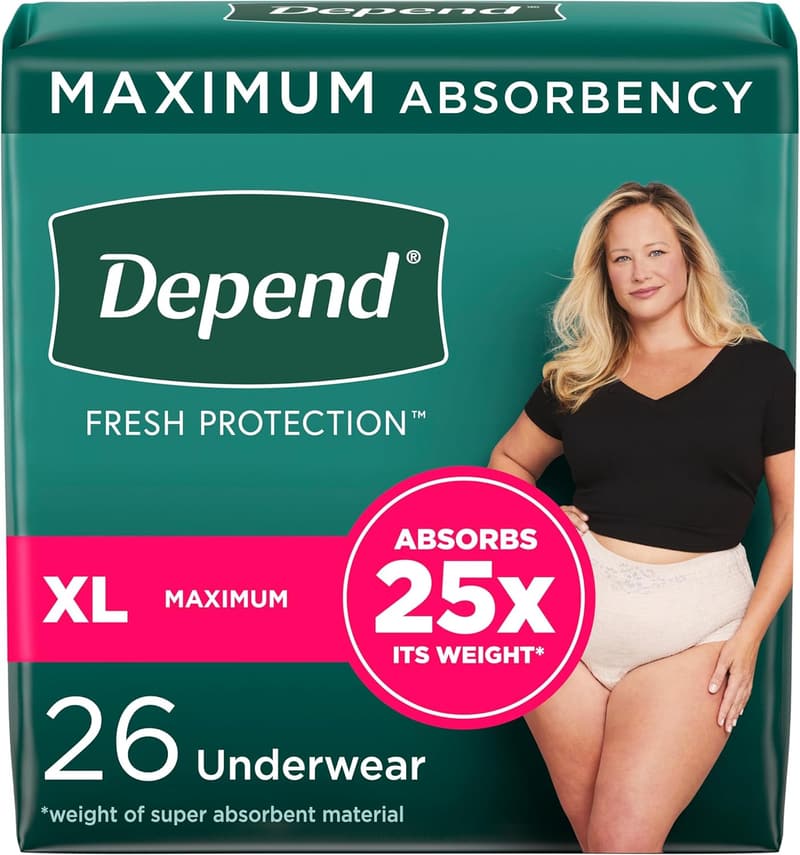 Maximum Protection Disposable Incontinence Underwear for Women, 26 Count