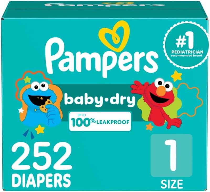 Baby Dry Size 1 Pampers Diapers, 252 Count, Absorbent Disposable