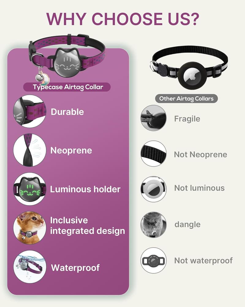 Lightweight Breakaway Airtag Cat Collar with Reflective Strap