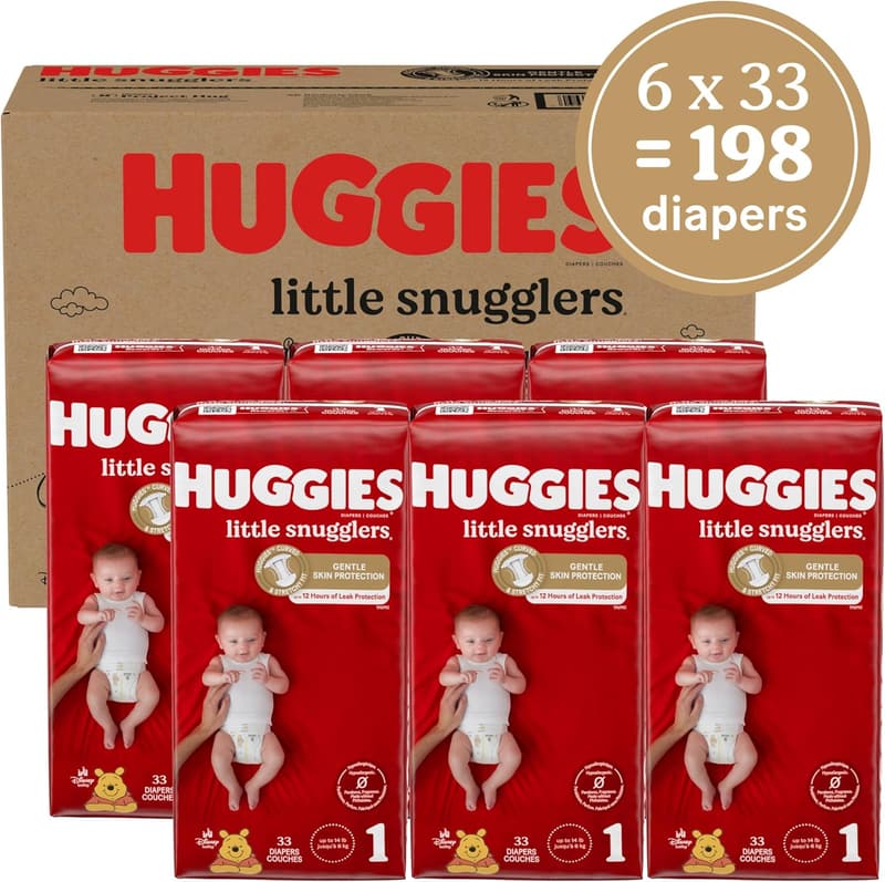 Huggies Little Snugglers Size 1 Baby Diapers, 198 Count