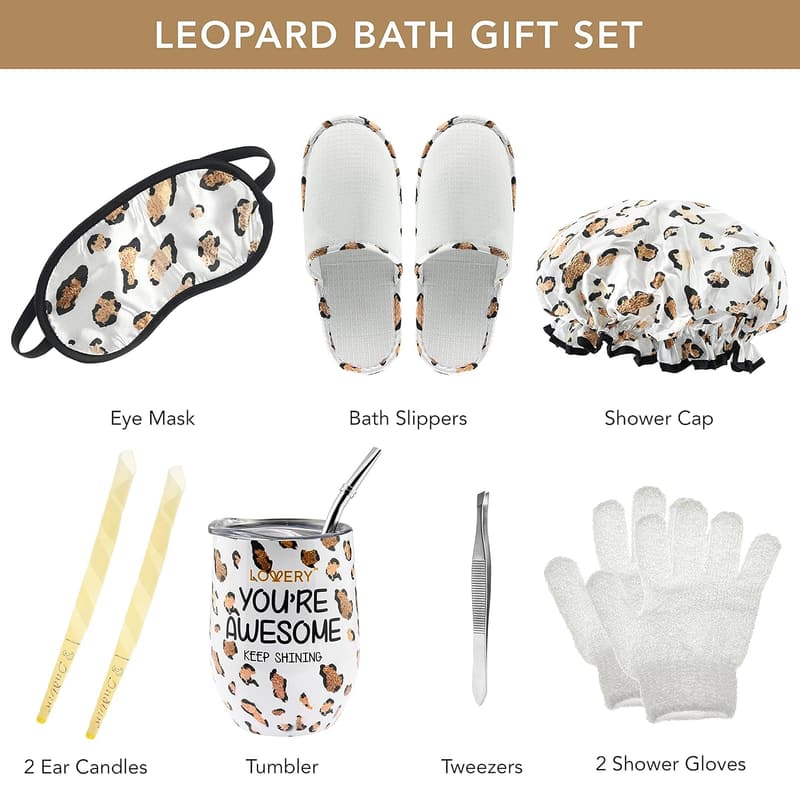 Honey Almond Spa Kit - Bath Essentials Gift Basket in Leopard