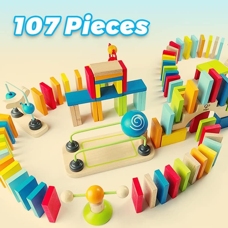 Award-Winning Hape Dynamo Wooden Domino Set, 107 Pieces