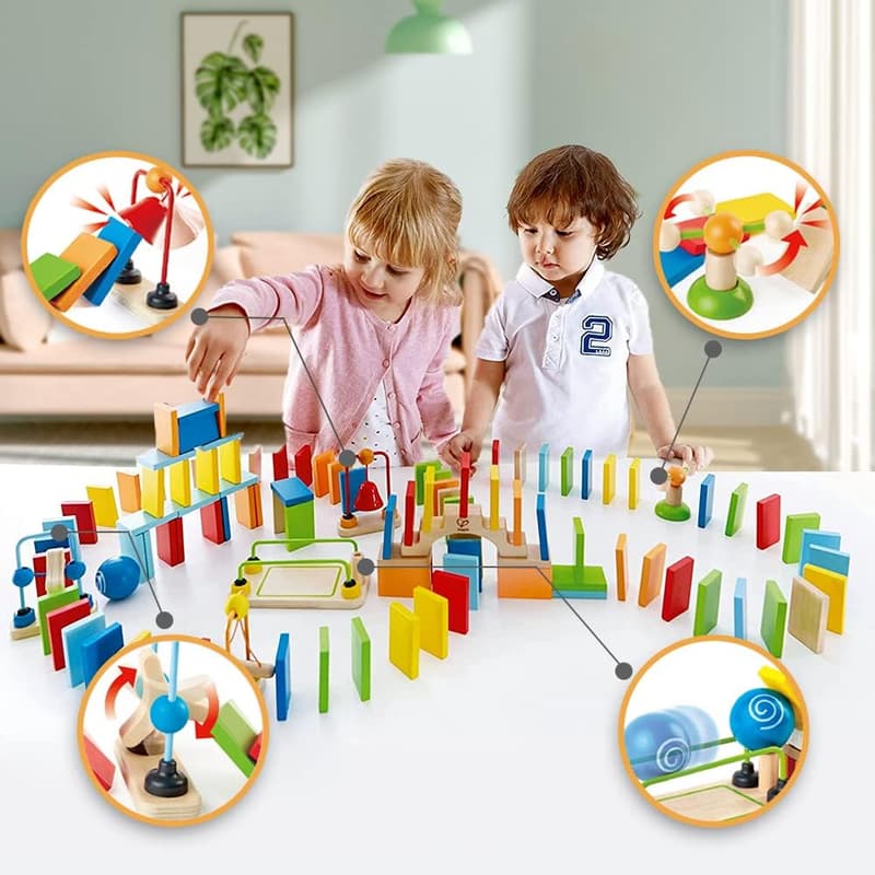 Award-Winning Hape Dynamo Wooden Domino Set, 107 Pieces