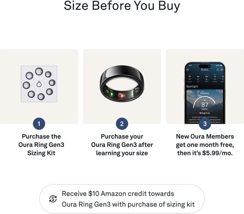Oura Ring Gen3 Horizon - Black - Smart Fitness Tracker, Size 7