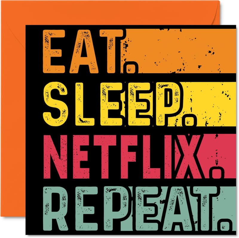 Funny Birthday Card for TV Lovers - Eat, Sleep, Netflix, Repeat