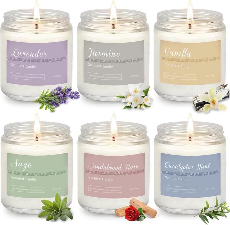 Lavender Aromatherapy Candle Set - 6 Pack, 300 Hour Gift for Women