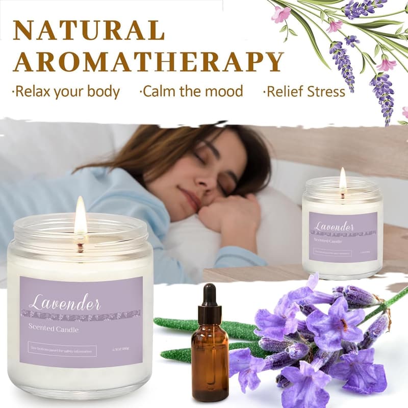 Lavender Aromatherapy Candle Set - 6 Pack, 300 Hour Gift for Women