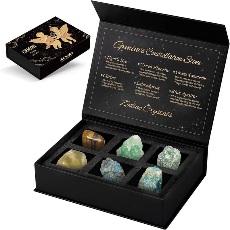 Gemini Zodiac Healing Crystals Gift Set with Horoscope Box