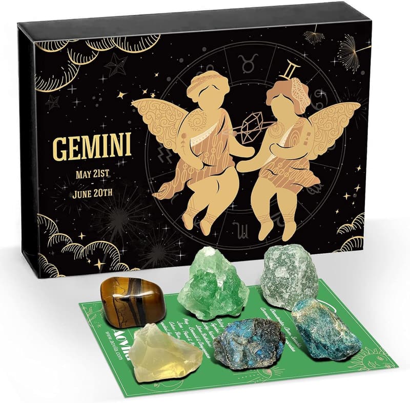 Gemini Zodiac Healing Crystals Gift Set with Horoscope Box