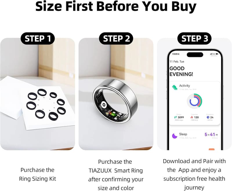Smart Health Tracker Ring for Women & Men - IP68 Waterproof
