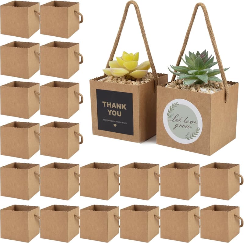 Succulent Gift Wrap Bags with Thank You Stickers - 40pcs